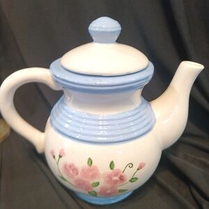 Floral Blue and White Teapot